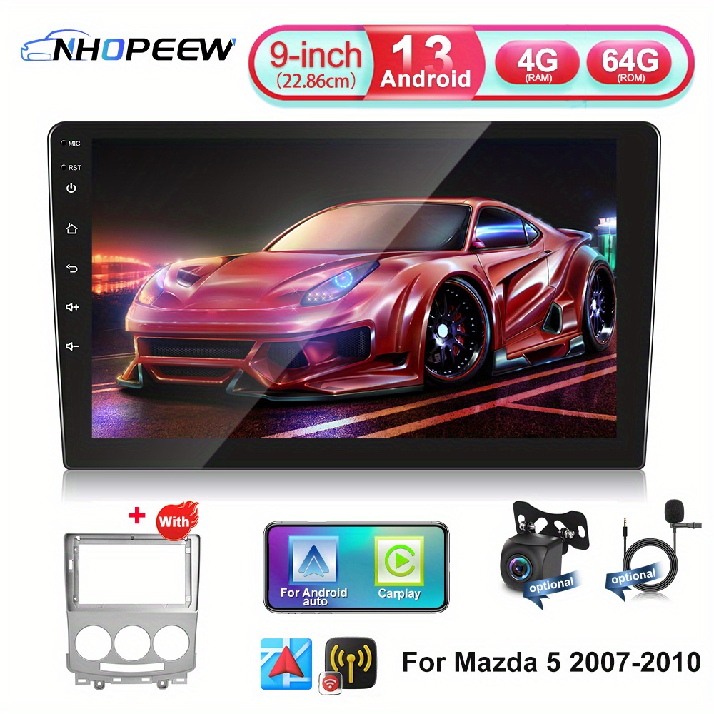 Image of For 13 Car Stereo Compatible For 5 2007-2010, 9'' Hd Touchscreen Gps With , Wifi, Fm Radio, Built-in Camera & Mic, Ahd Dash Cam, Damage-free Installation, Auto For 9-inch Frame