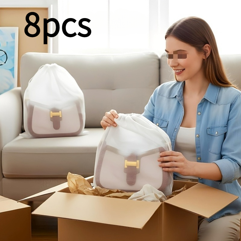 TEMU Set da 8 pezzi di sacchetti con coulisse in tessuto non tessuto traspirante, 8 pezzi per confezione. Adatti come coperture per borse,