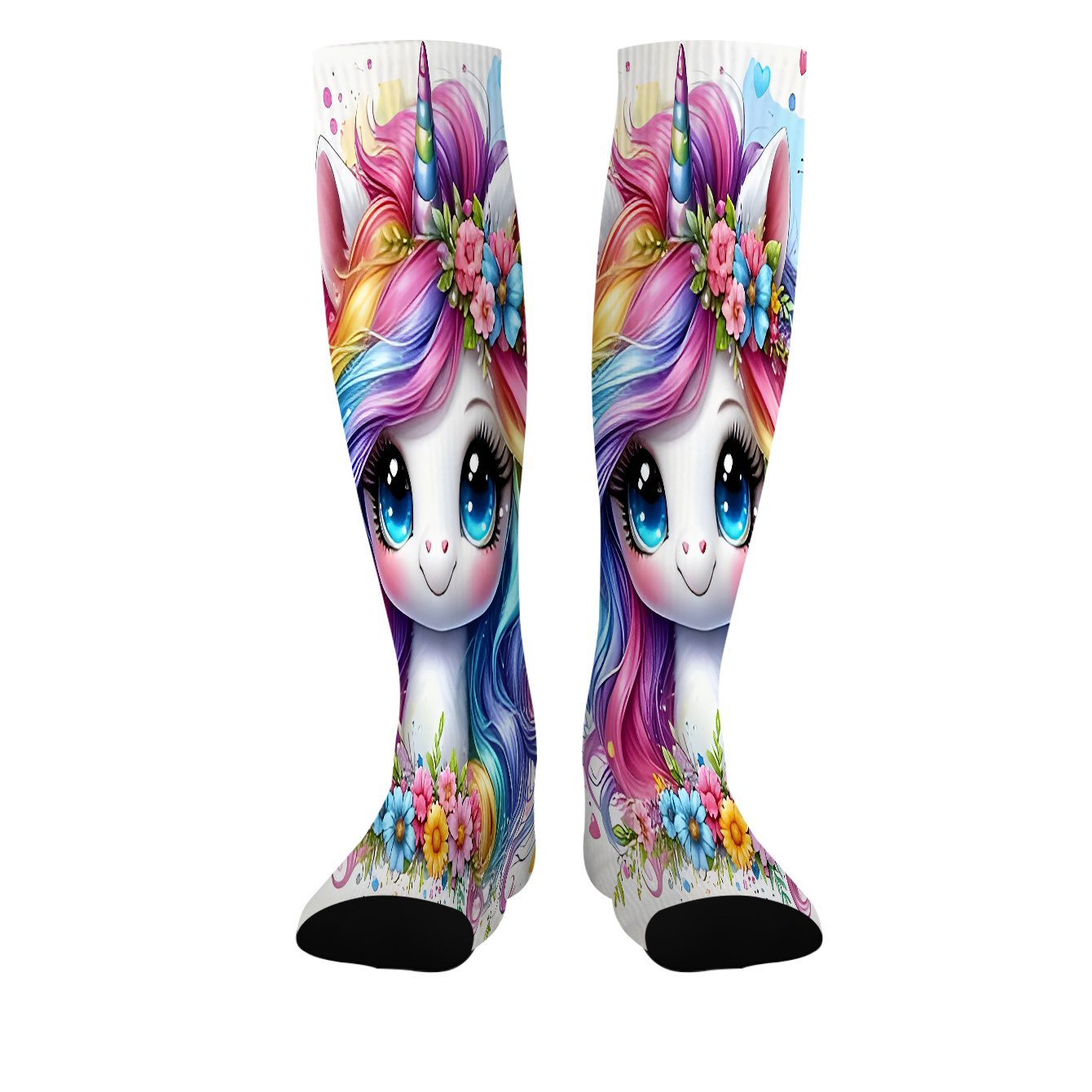 TEMU 1 Pair Of Print Socks, Colorful Mane Unicorn Illustration Pattern Premium Women's Socks, New Autumn And Winter Sports Comfortable Men's Leg