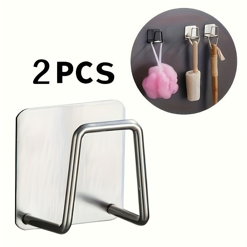 TEMU Set Of 2 Stainless Steel Sponge Holders - Self-adhesive, No Drilling Required For Kitchen Storage, Rust-proof Suction Cup Installation, Suitable