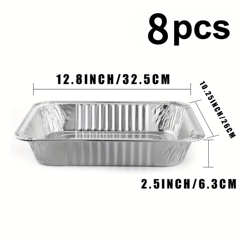Image of 8pcs Heavy-duty Large Aluminum Foil Pans For Bbq, Roasting, Baking - Large 31.75cm X 26.04cm (12.4"x10.2") Disposable Baking Sheets, Safe & Durable Cook Pans For & Commercial Use