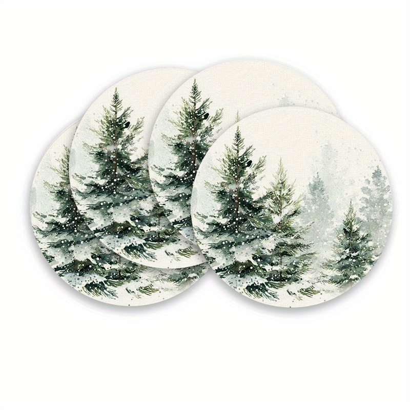 TEMU Lot de 4 sets de table ronds plats 2D, convient pour Noël, décoration de table d'hiver avec de neige blanc, nappe de table pour dîner de Noël et