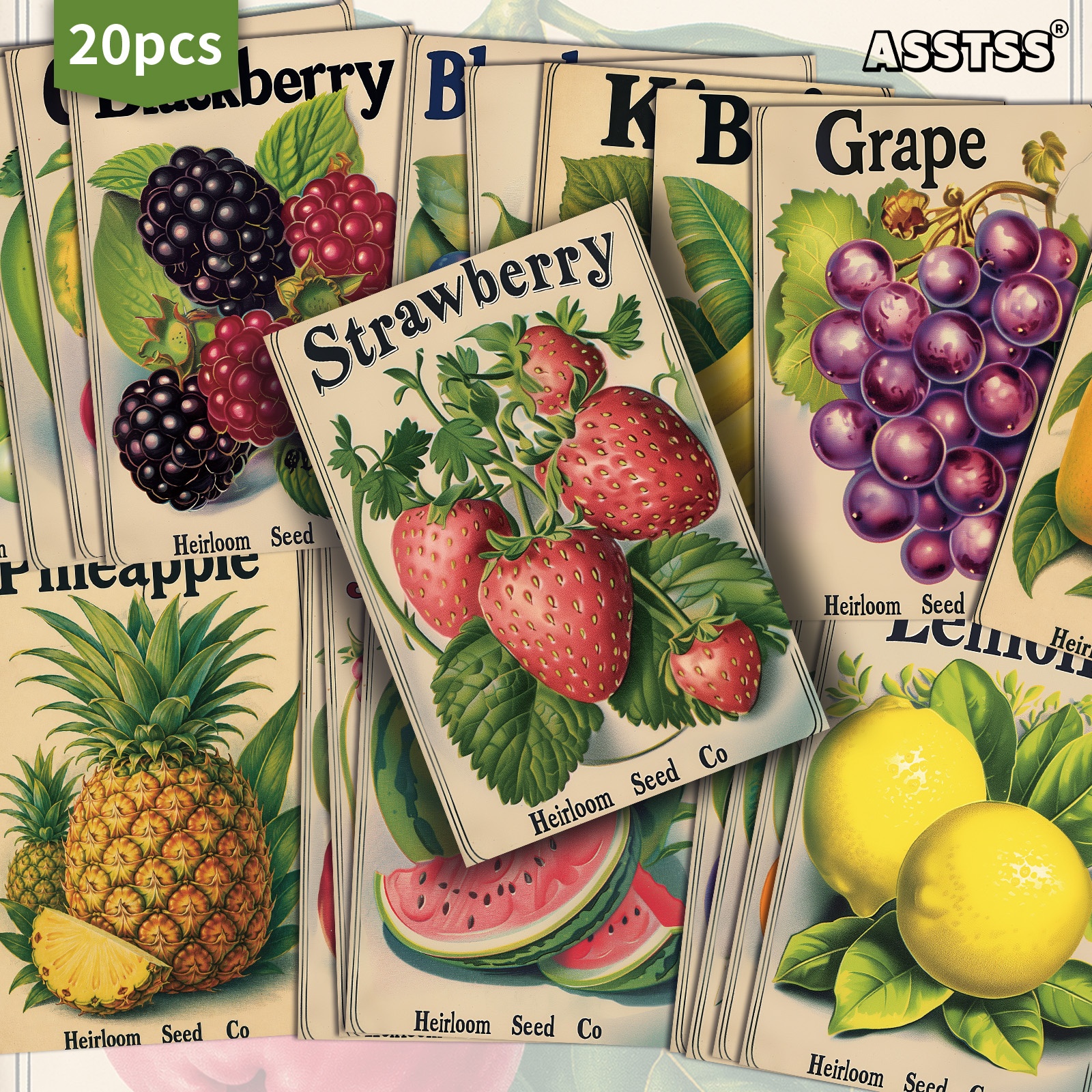 TEMU 20-pack Asstss Vintage Fruit Postcards - 4x6 Inches Retro Junk Journal Supplies, Classic Pinup Illustrations Collectible Decorative Painting
