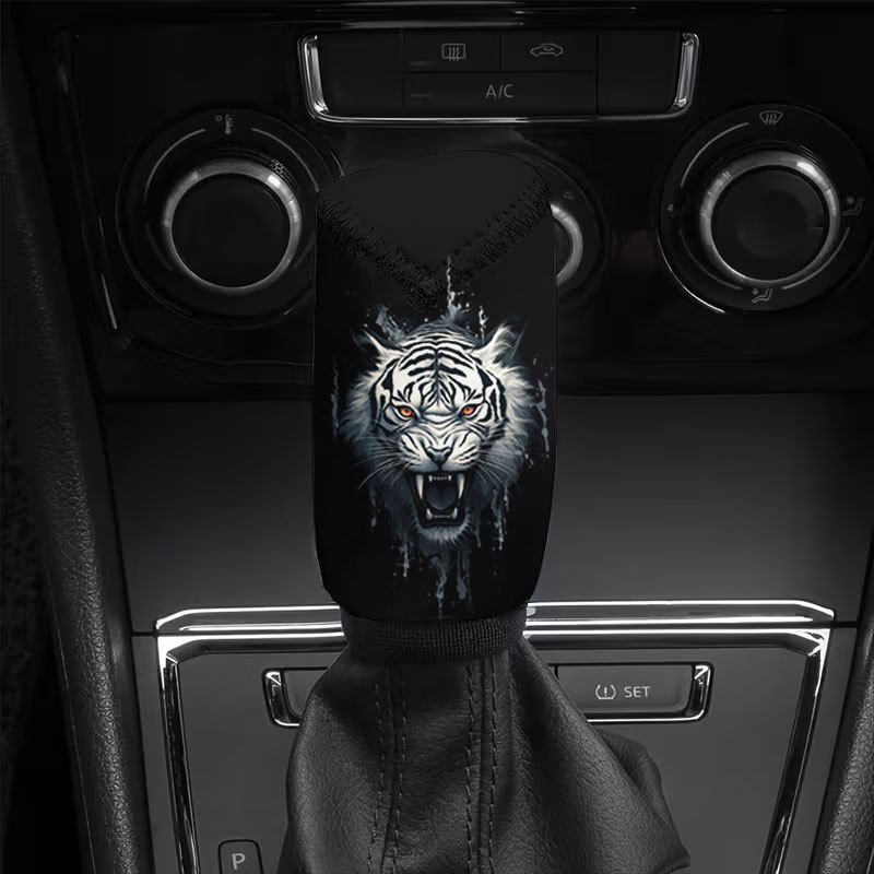 item picture 1pc roaring white tiger print pattern car gear shift cover trendy and fun dust cover for gear   to install wear resistant and easy to clean suitable for   driving   such as self driving trips and daily commutes