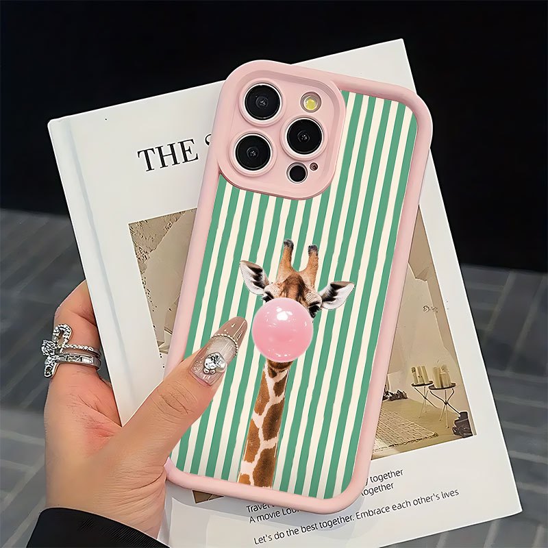 TEMU Phone Case - Phone Case: A Soft Pink Protective Cover Featuring A Easy Blowing Bubble Giraffe Design, With Anti-drop For Convenience, Compatible