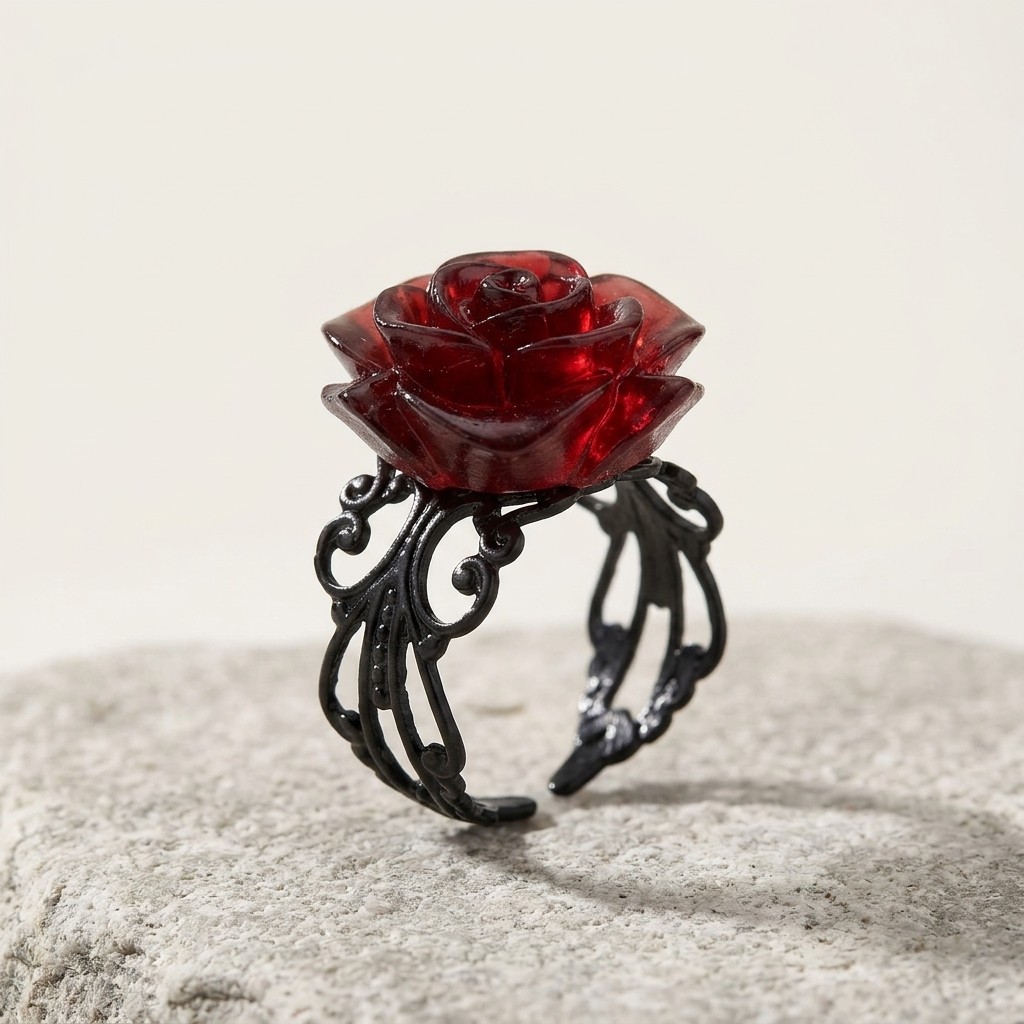TEMU Bague à motif de rétro, accessoire de style gothique de cour, convient pour les déguisements de fête et les tenues de soirée, offrez un cadeau
