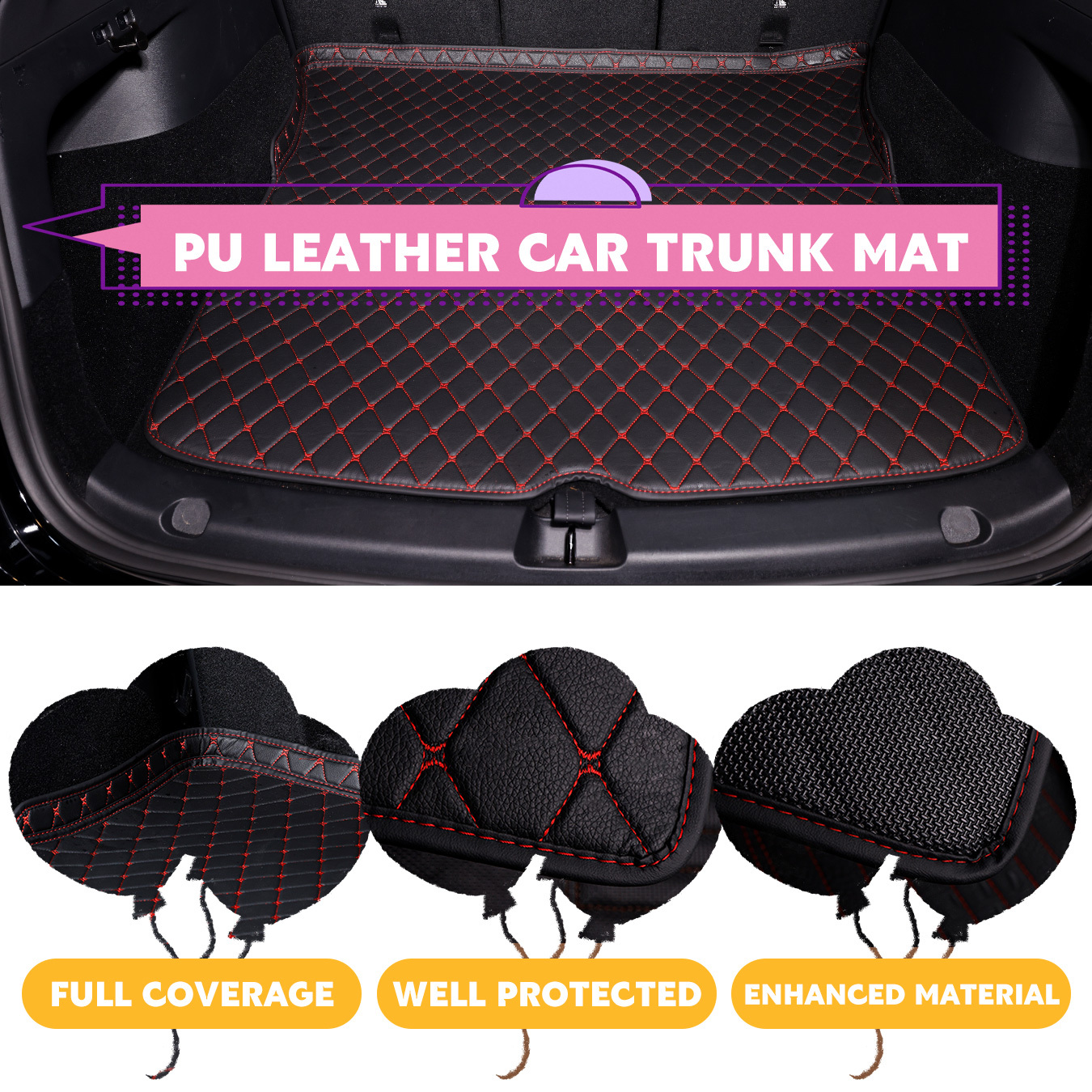 TEMU For 2016-2019 3 Layer Pu Leather Full Coverage Car Trunk Mat/suitable For Outdoor Travel