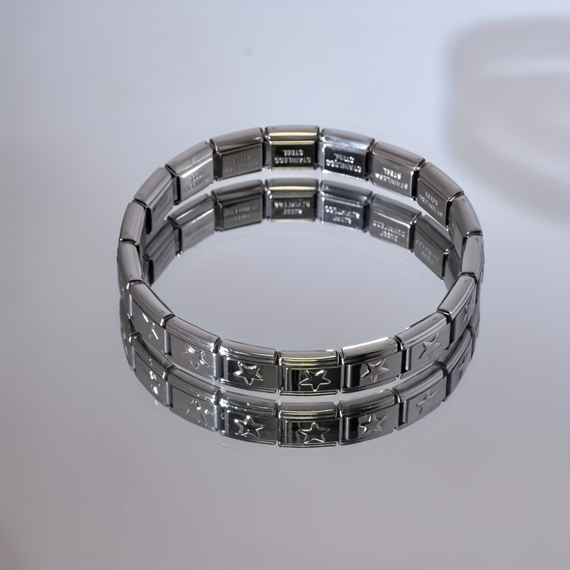 Image of Stainless Steel Adjustable Modular Bracelet – Unisex Design, Heart-shaped Pendant Fashion Jewelry, Suitable For Gatherings, Parties And Gift- Occasions