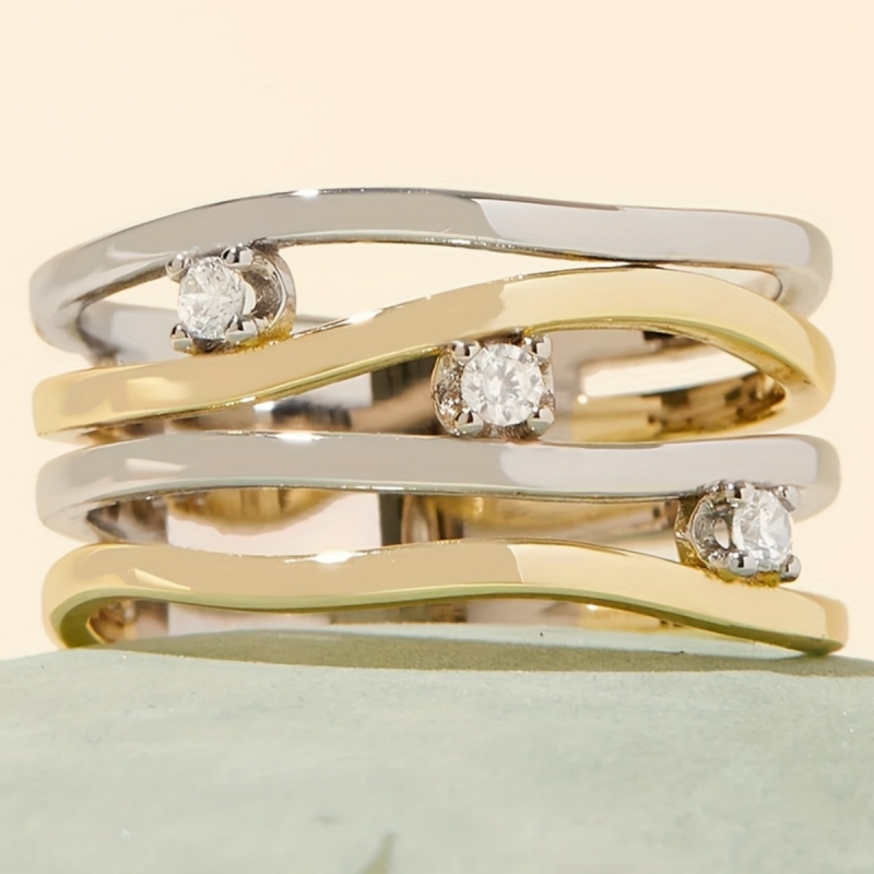 Exquisite Bicolor Multi-Layer Wide Zirconia Ring, Unisex