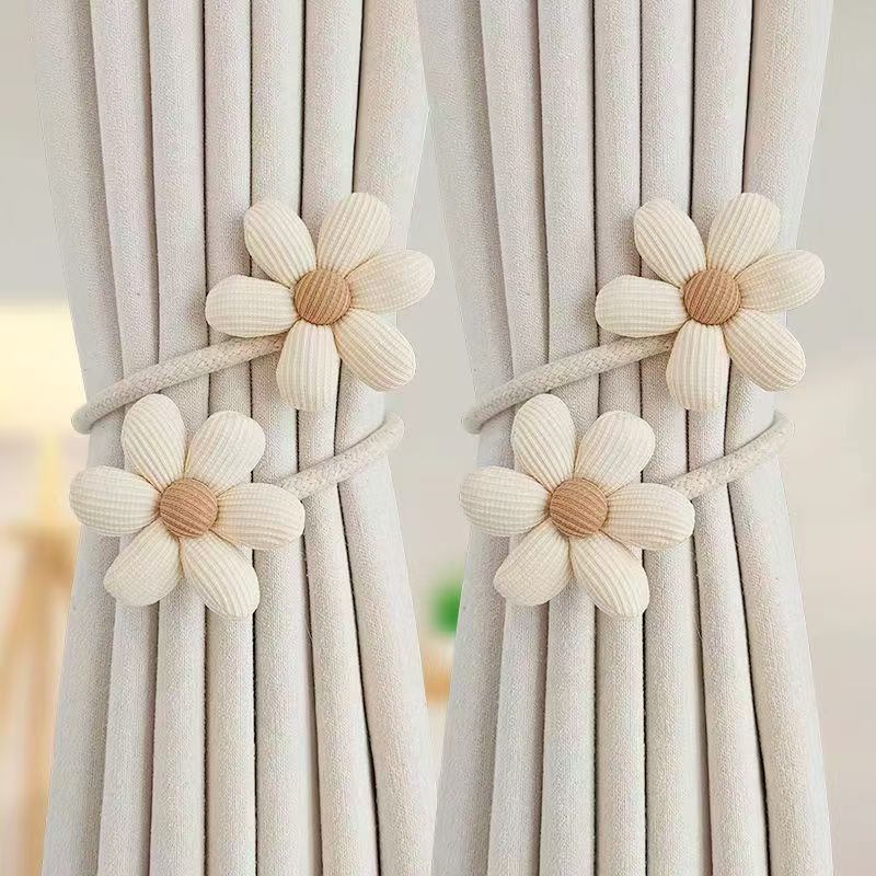 TEMU 2pcs Elegant Six-petal Flower Curtain Tiebacks Suitable For Sheer Curtains, Realistic Floral Window Decor With Clip/hook Design, -free