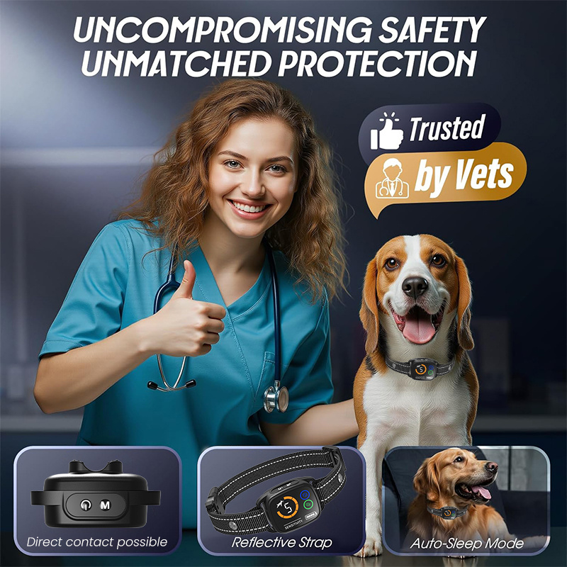 Dog Bark Collar Smart No Shock Training Collar for Medium Large Dogs, 6 Sensitivity Levels, Beep And Vibration Modes, Automatic Bark Detection, Rechargeable Humane Dog Training Device, Safe Behavior Correction Collar for Indoor Outdoor Use