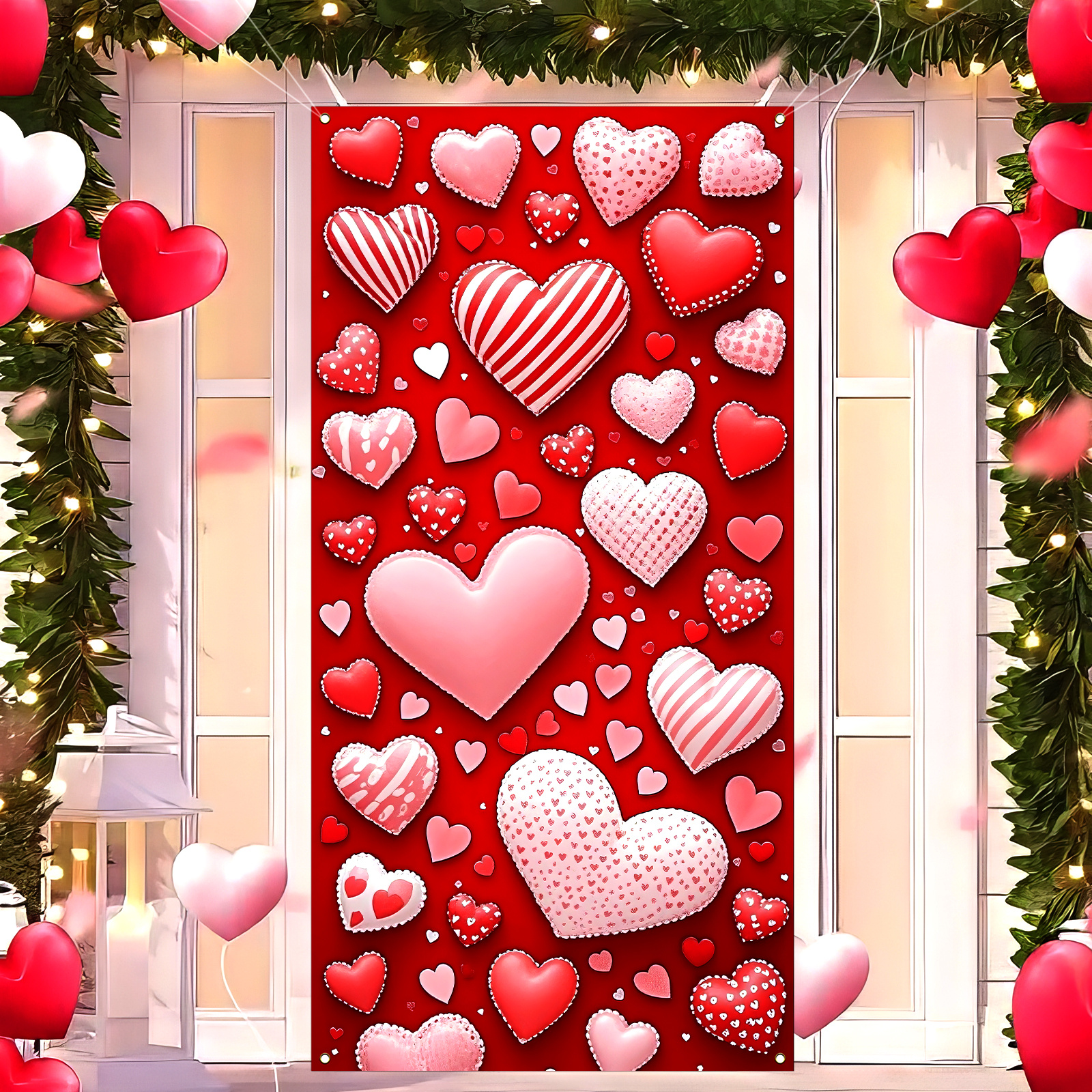 

Valentine's Day Love Heart Door Banner - 35.4x70.8" Pink Polyester, Couples, Weddings & Engagements - Indoor/outdoor Decor, , No Power Needed