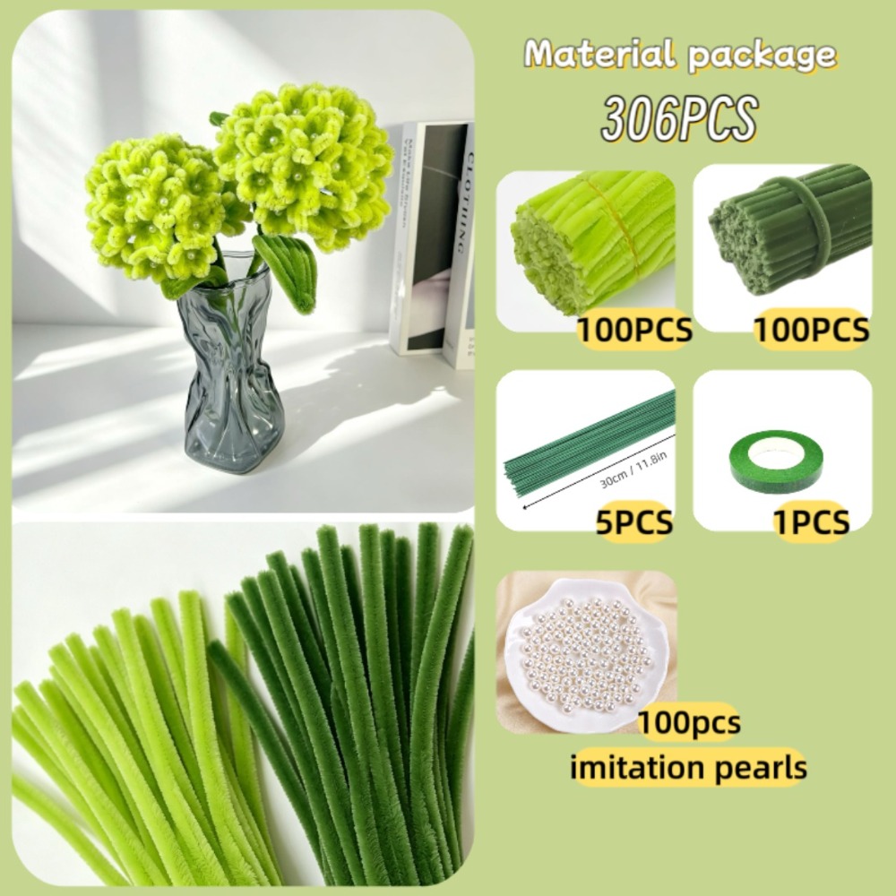 TEMU Kit de loisirs créatifs 306 pièces avec tiges en chenille , ensemble complet de matériel de bricolage pour arrangement floral, tiges en chenille