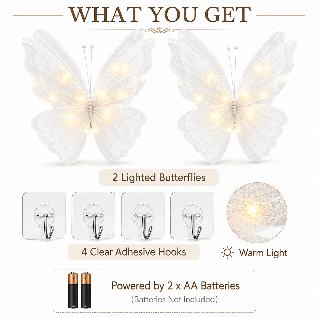 TEMU 2pcs Light-up Wall Decor Set(includes 4 Non-marking Hooks)- Warm Led Decorations; Suitable For Bedrooms, Living Rooms, Parties, Weddings,