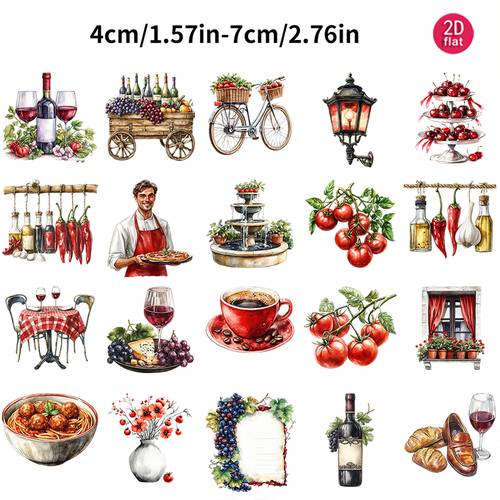 2d düz 20li vintage i̇talyan yemek etiketleri, suluboya mutfak şarap domates manzarası ing çıkartmaları, yaratıcı avrupa tarzı dekoratif etiketler, günlük, el kitapları, defter, , günlükler, fotoğraf albümleri, kesim için