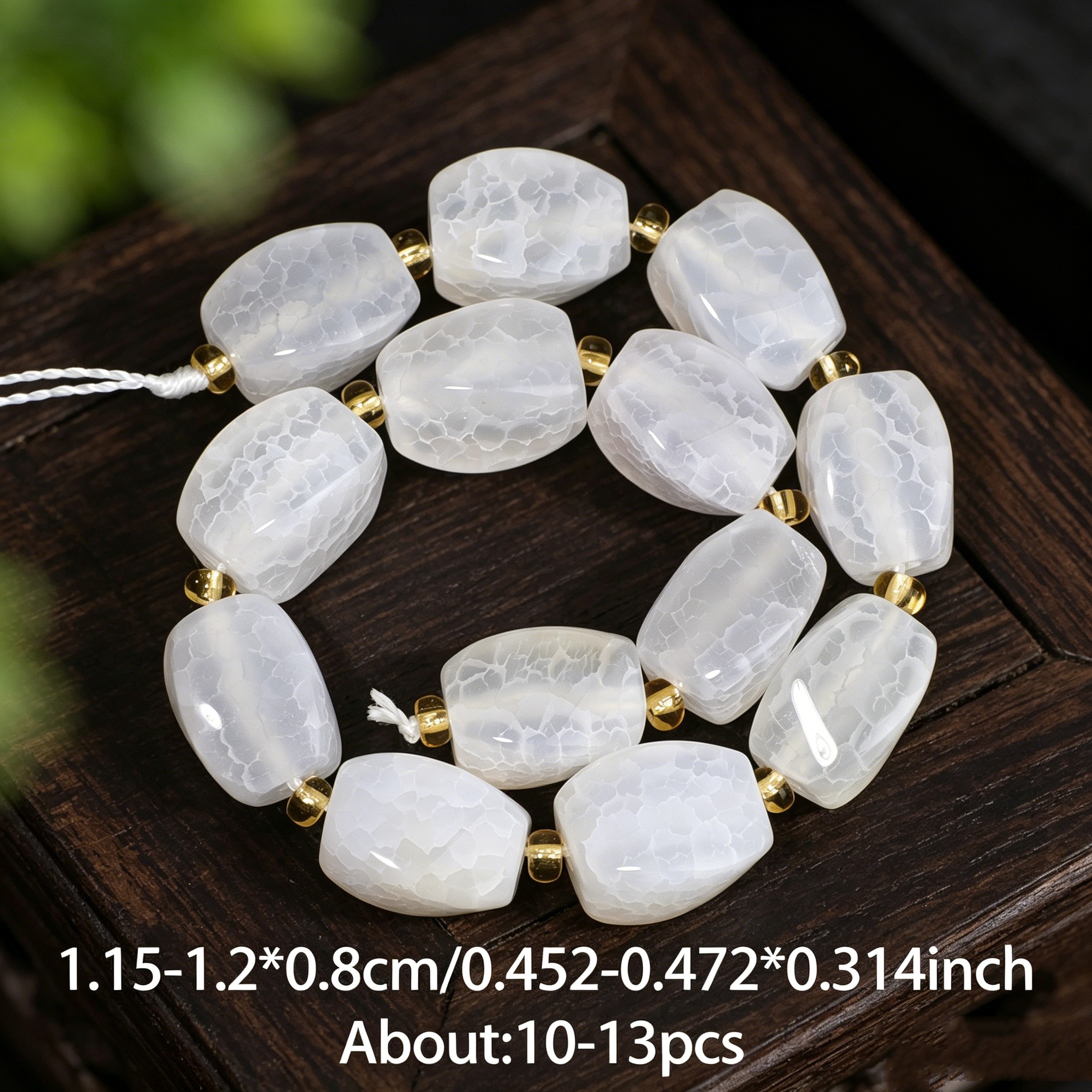 TEMU 8X12Mm Naturelle Blanc Agate Perles Torsadées Uniques Perles d'Espacement Libres pour la Fabrication de Bijoux Bracelets , , Boucles d'Oreilles,