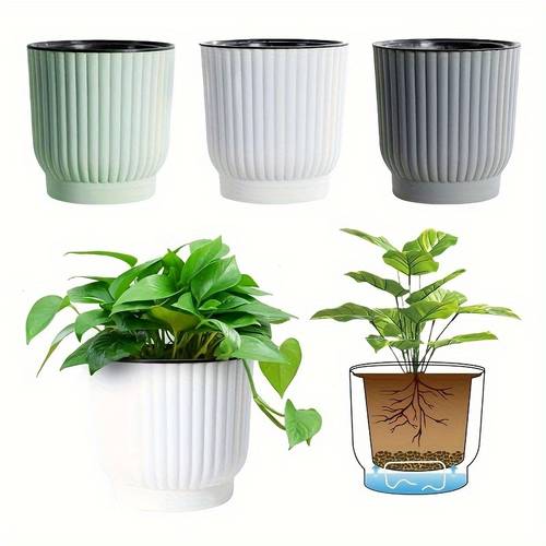 5pcs self watering planters pet plastic flower pots indoor plant and african containers gardening gift home decor