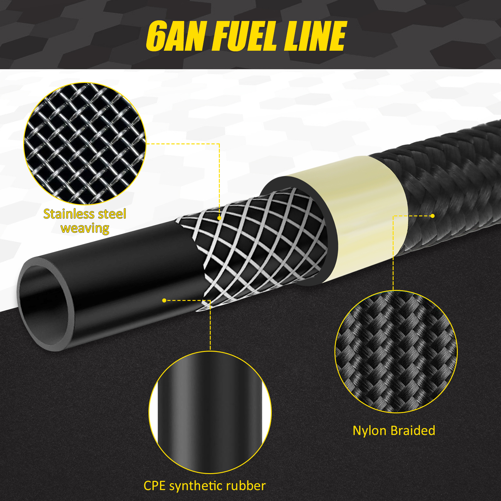 Unique Bargains Universal Braided Nylon Stainless Steel Cpe Oil Fuel