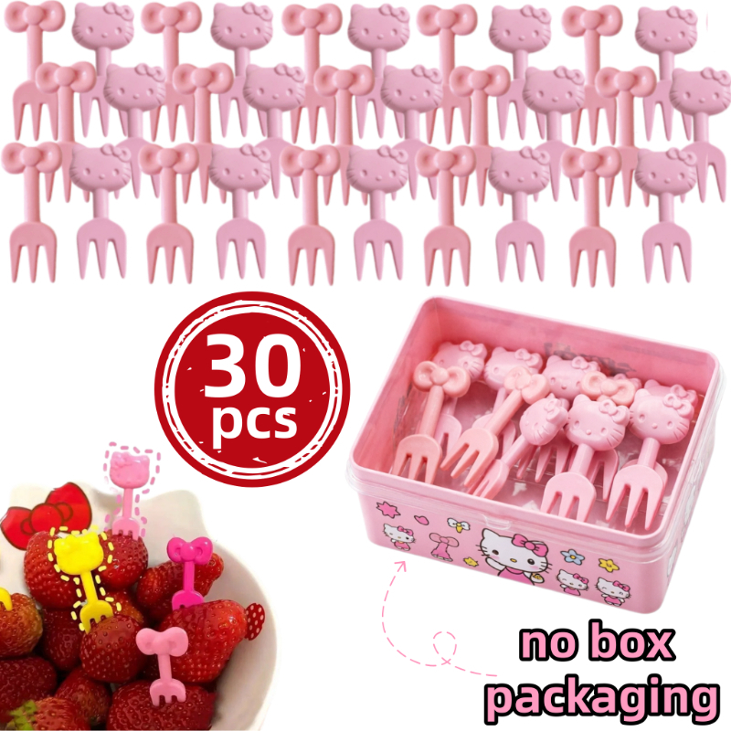 30pcs/set, Home Kitchen Hello Kitty Fruit Fork, Hello Kitty Fruit Picks, Cartoon Kitten Fruit Fork, Pink Kitten Baking Decoration Tool, Eating Fruit With Very Cute! Plastic