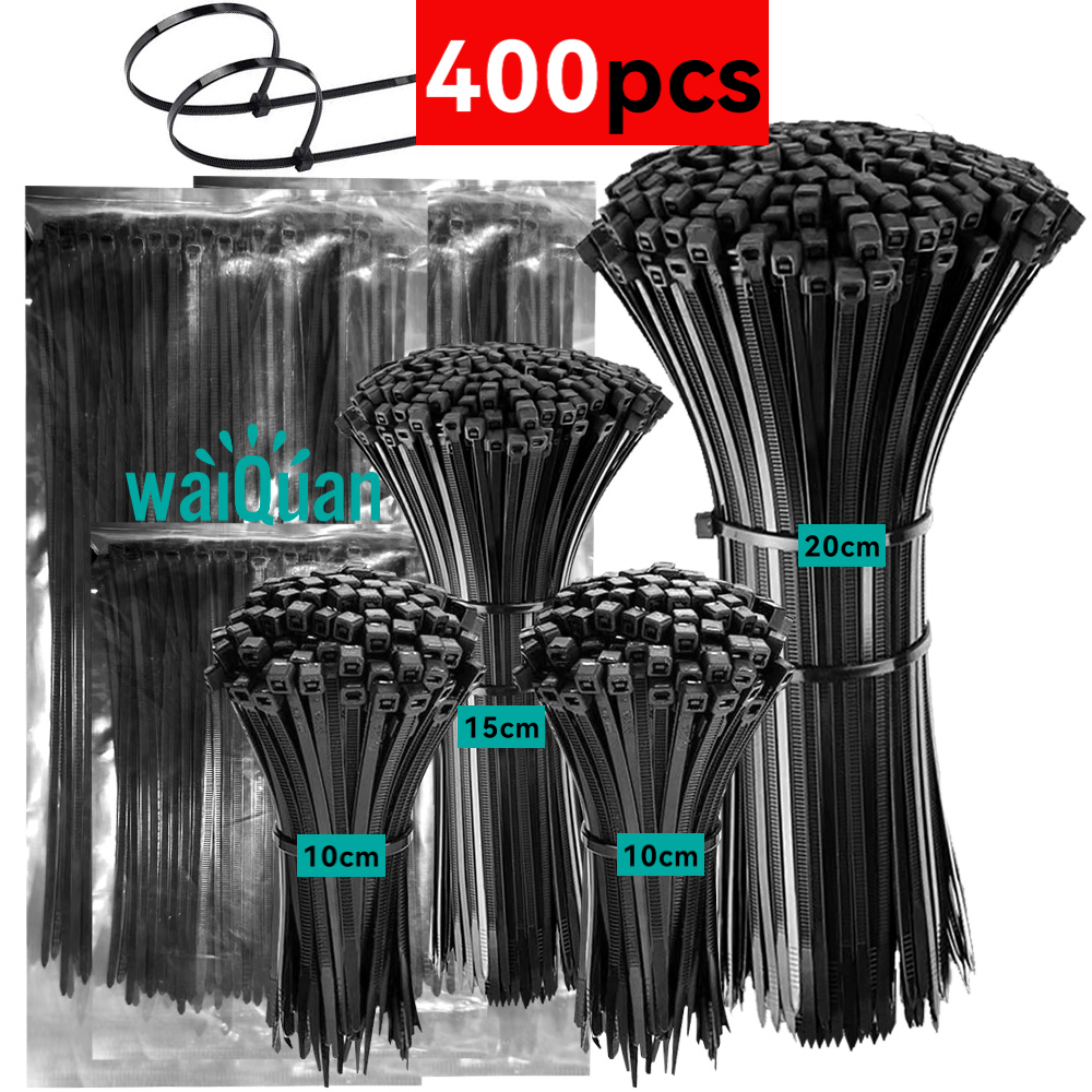 400pcs Black Zip Ties Assorted Sizes 4+6+8inch, Walquan Self-locking Nylon Cable Tie, Wire Tie Perfect For Home, Garden Trellis, Office, Garage And Workshop.