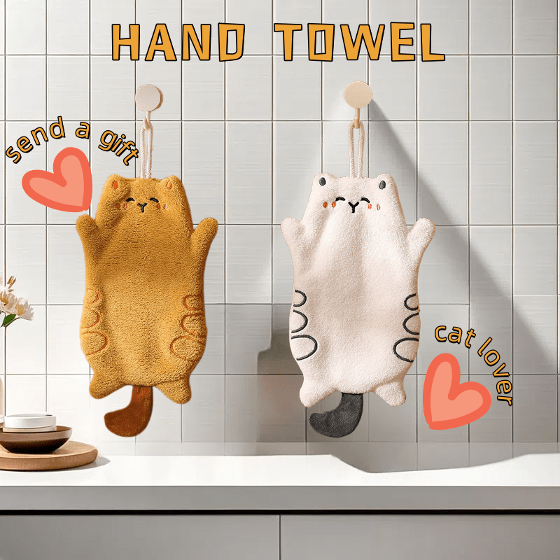 TEMU Lot de 2 serviettes à main Coral Cat, de chats orange et blanc, pratiques à suspendre, très absorbantes et peluches, parfaites pour et de bain,