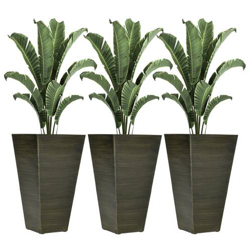 28 tall outdoor planters set of 3 large taper planters with drainage holes and plug wood plastic flower pots for outdoor indoor garden patio dark brown