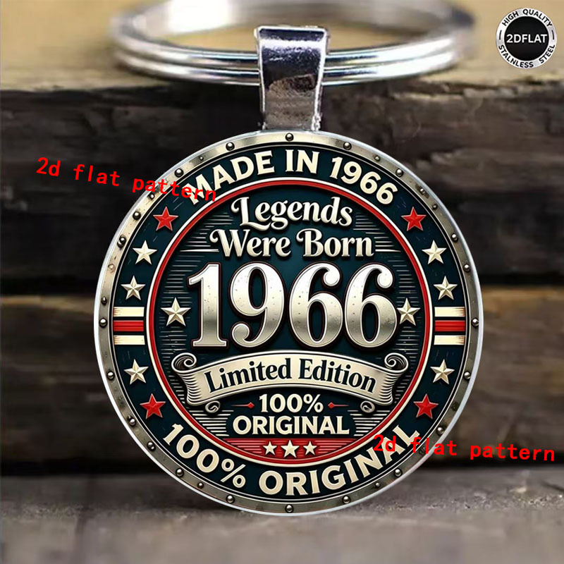 TEMU 2d Flat Vintage 1966 Edition Commemorative Keychain, Bag And Car Key Decoration, Suitable For Collecting Commemorative Gifts, Christmas,