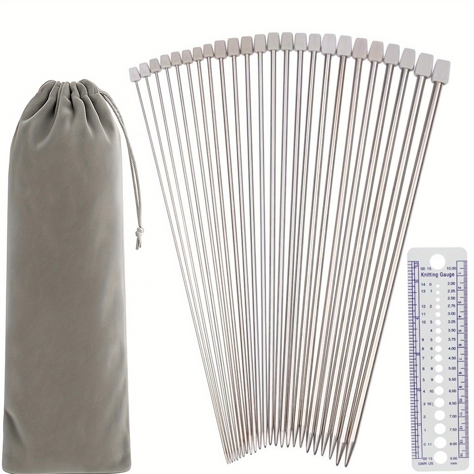 TEMU 11 Pairs Stainless Steel Single-pointed Knitting Needles Set, Straight Knitting Needles Set Stainless Steel Pointed Knitting Needles Metal