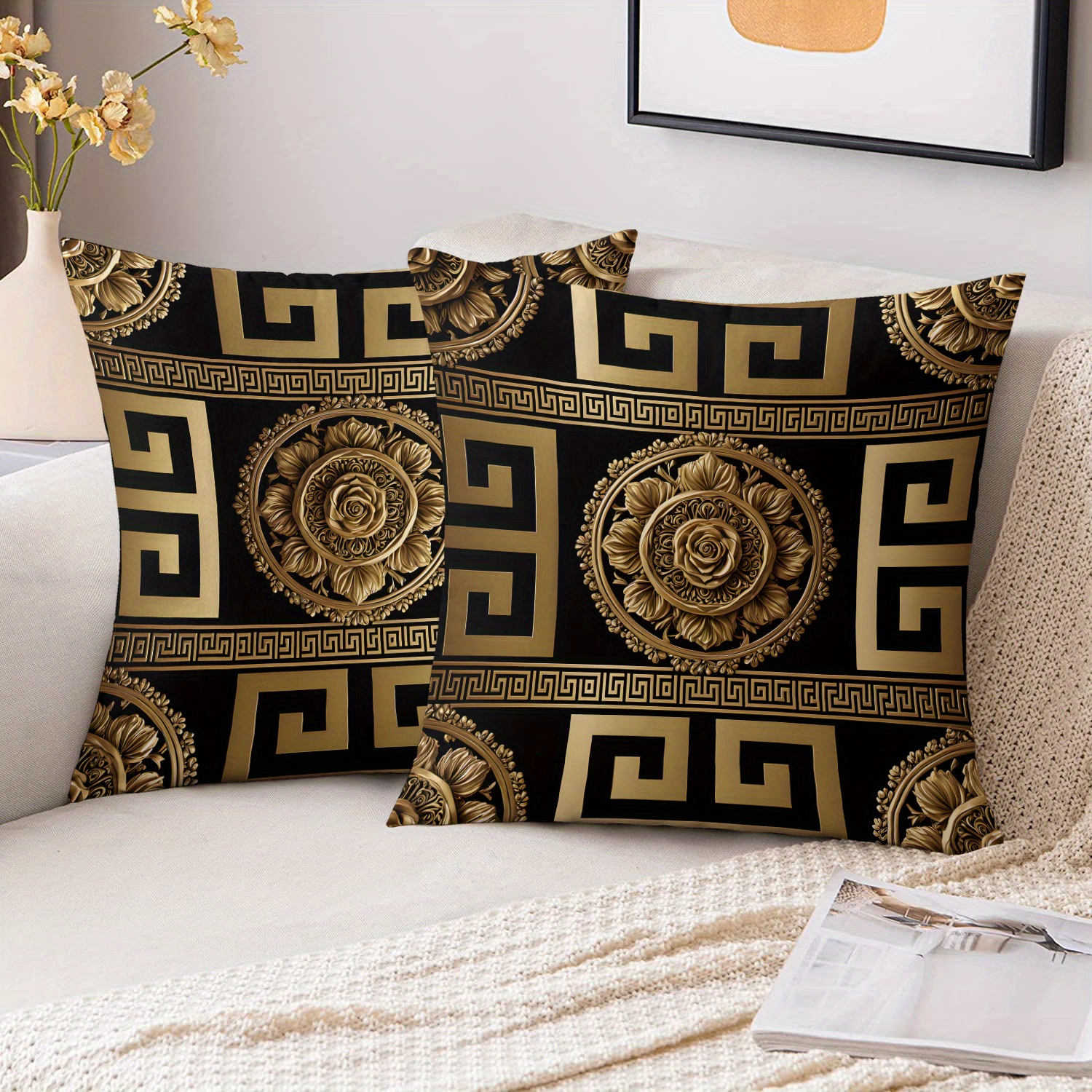 TEMU 2-pack Short Plush Fabric Fashion Rose Pattern Pillowcase, Double-sided Print 18x18 Inch, Minimalist Art For Bedroom Living Room Home Decor,