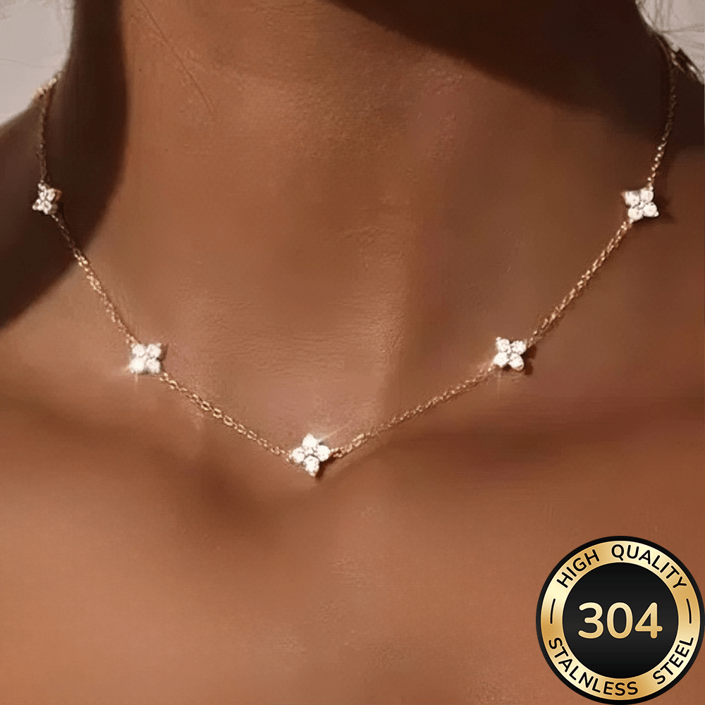 TEMU High-quality Stainless Steel Hypoallergenic Golden Necklace, Polished, Kc Golden Plated, Fade-resistant, Easy And Elegant, Suitable For Daily