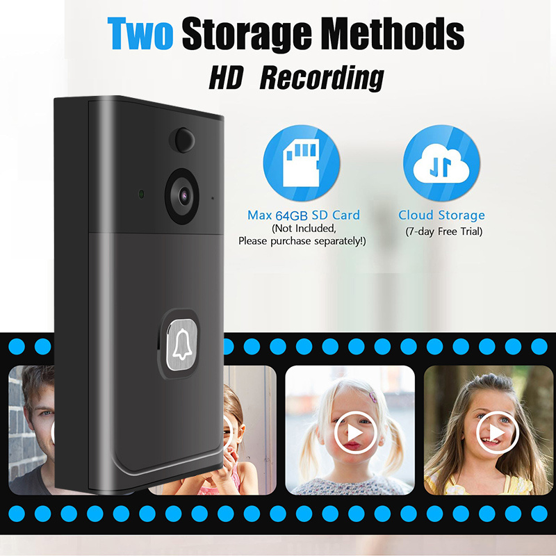 Timbre de puerta inalámbrico, audio bidireccional, video HD, cámara de timbre inalámbrico, cámara Wi-Fi con visión nocturna, alerta en tiempo real, alimentado por batería, timbre inteligente con campana, timbre de seguridad inteligente para el hogar, almacenamiento local y en la nube, fácil instalación.