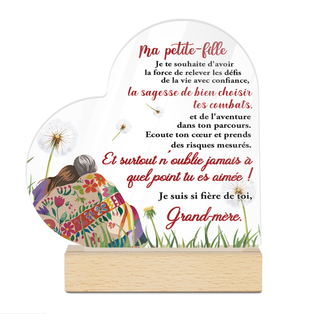 TEMU 2D Plat - [2D Plat] Un panneau en acrylique de cœur français qui dit "-fille, " un message d'une à sa petite-fille. C'est parfait pour la