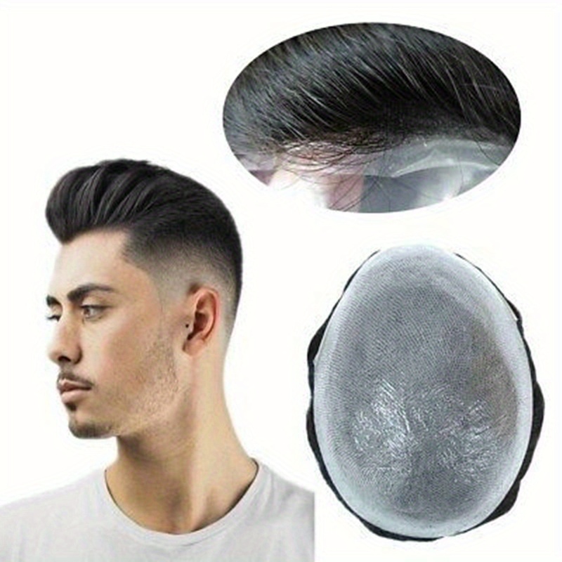 Image of Men' Glueless Brazilian Human Hair Toupee Wig Suitable For Hair Loss Solution, Hand- Straight Hair With Breathable Lace & Ultra-thin Pu Base, Enhancement, Density Pu Base Wig For Baldness