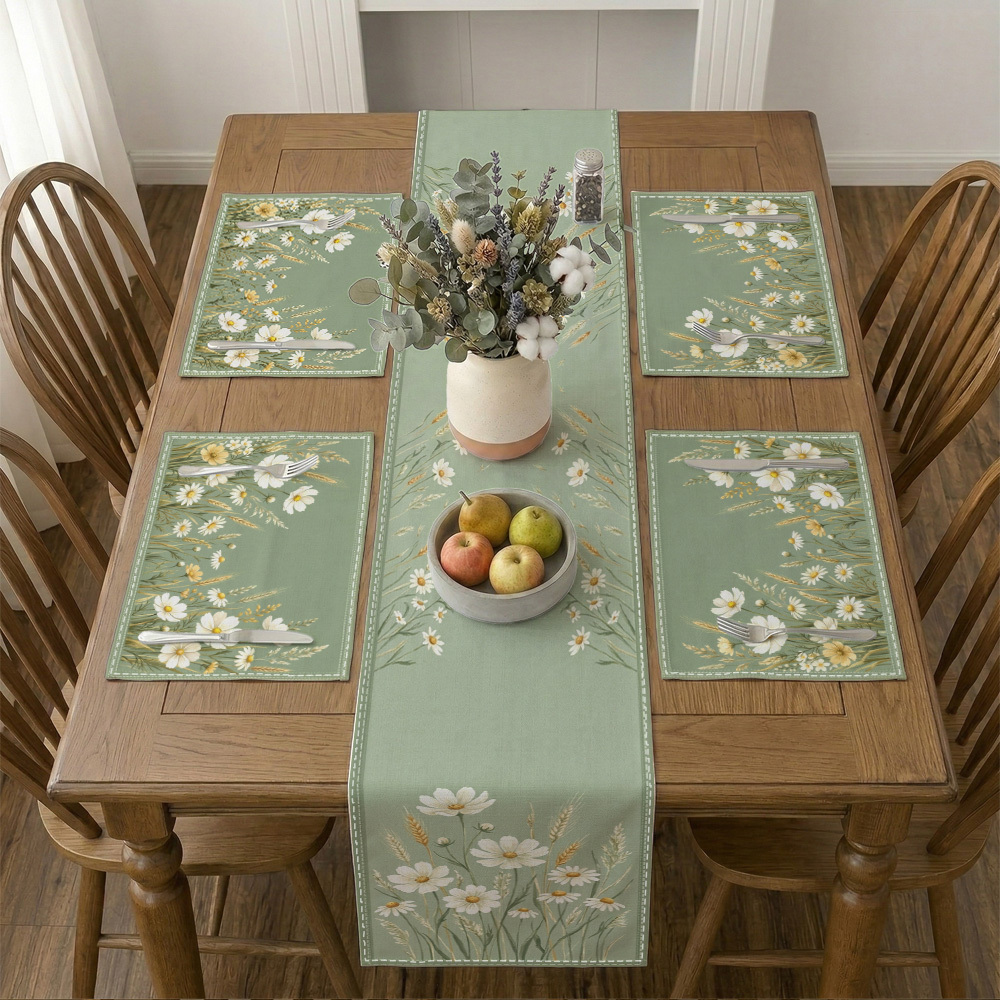 TEMU 1 juego , de mesa y manteles individuales de margaritas blancas y , ideal para cocina, comedor, decoración del hogar y fiestas