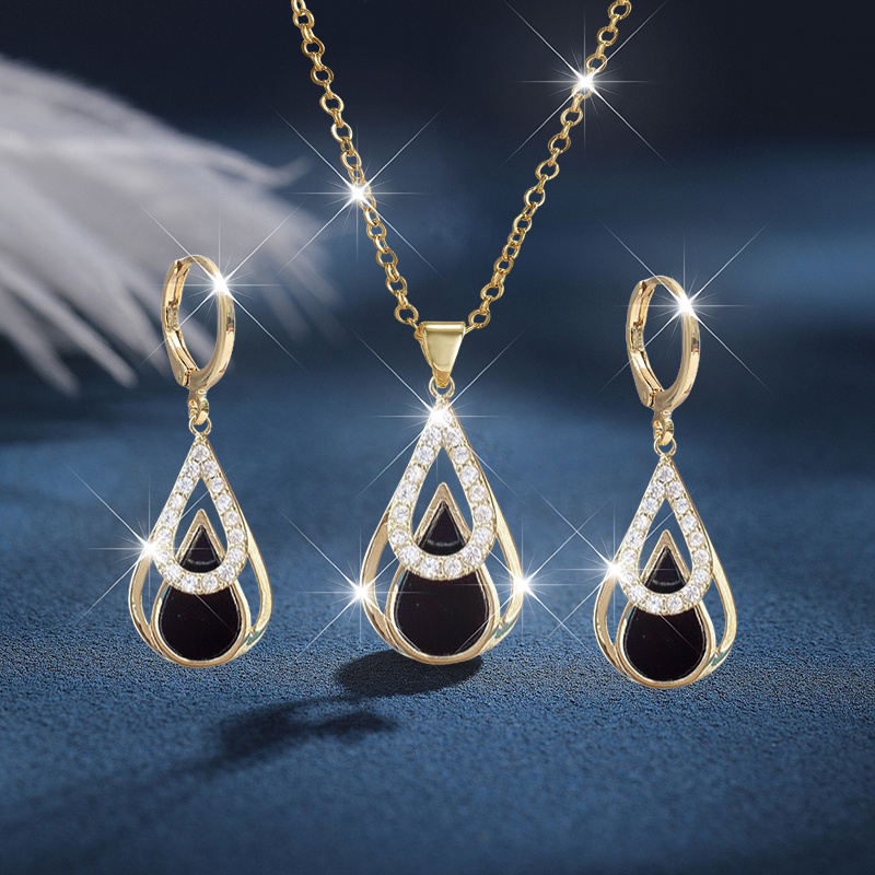 TEMU 3pcs Luxury Fashionable Elegant Droplet Necklace Earrings Party Commemorative Jewelry Versatile Exquisite Christmas Birthday Gift