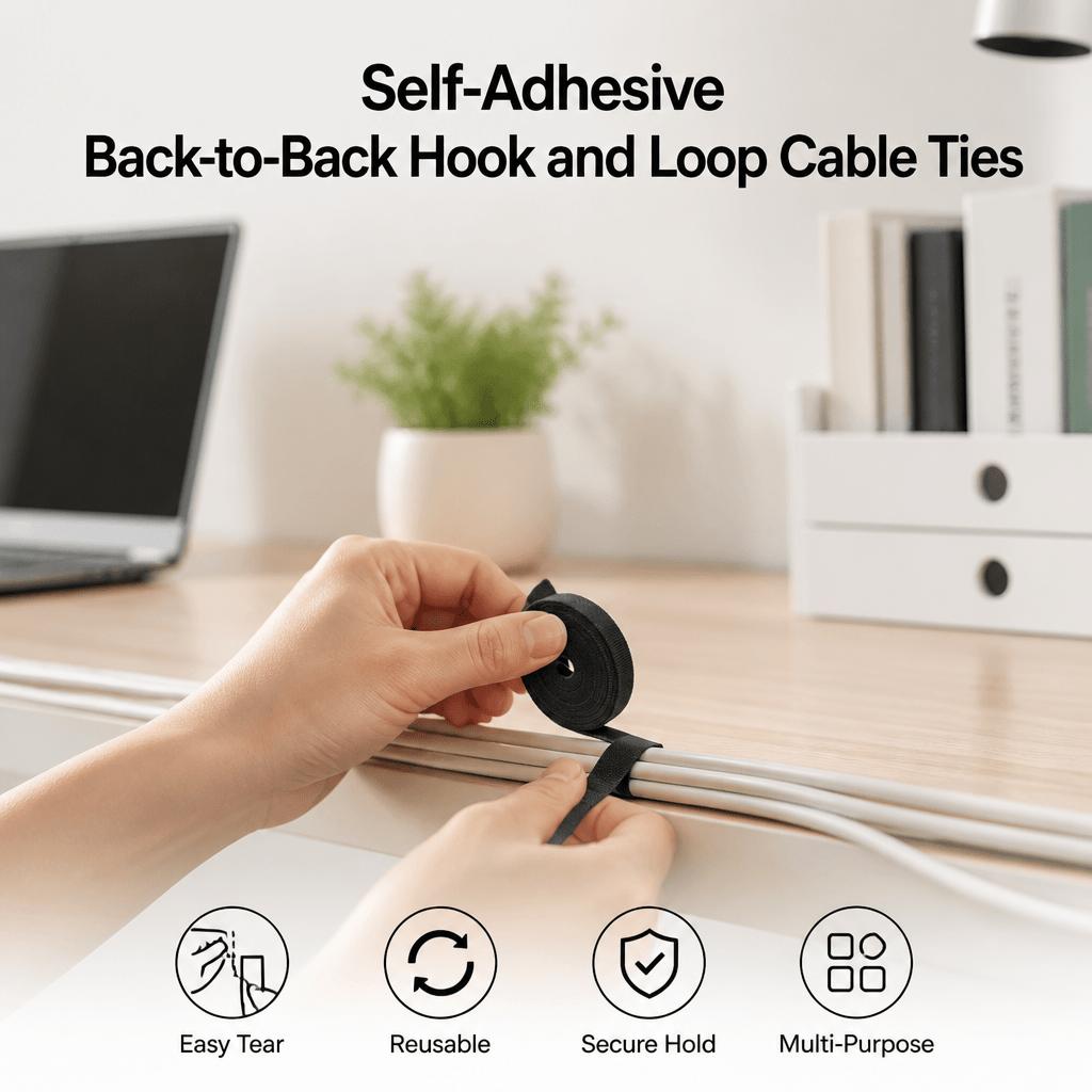 Self Adhesive Back to Back Hook and Loop Cable Tie Roll