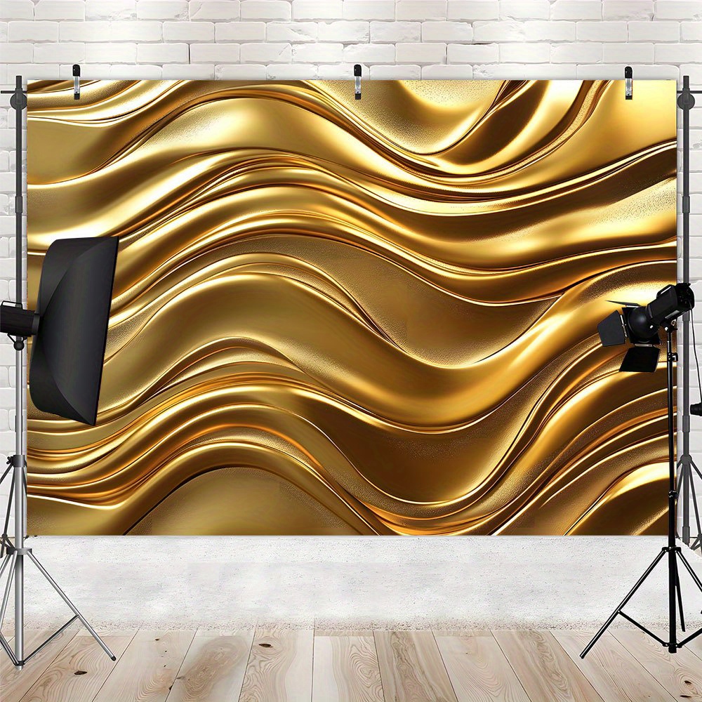 1pc Golden Fluid Wave Texture Backdrop Banner - Durable Polyester Wall Decoration for Parties, Birthdays, Anniversaries & Celebrations - Versatile Indoor/Outdoor Use, Party Backdrop | Elegant Decor | Durable Polyester, Golden Decorations