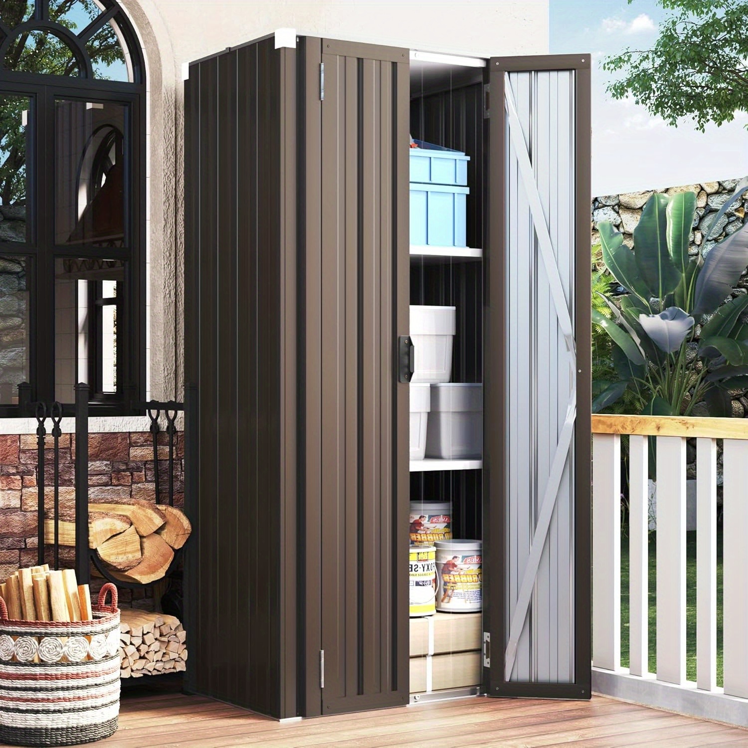 tall waterproof outdoor storage cabinet adjustable shelves - Temu, image size:1500x1500