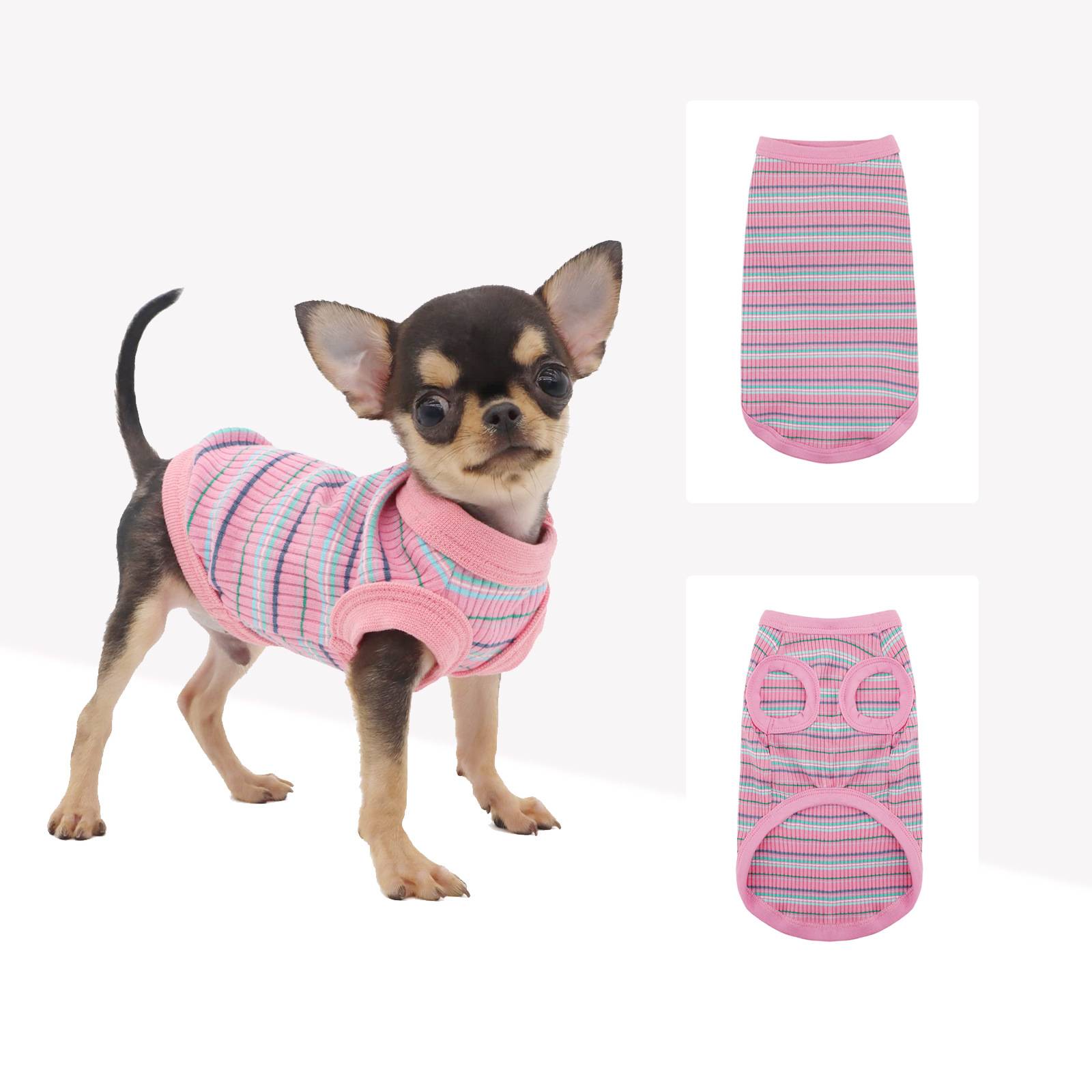TEMU 6-size Soft Ribbed Striped Dog Vest, Breathable Sleeveless Pet Shirt For Small To Medium Dogs Like Chihuahuas And French Bulldogs, Stretchy And