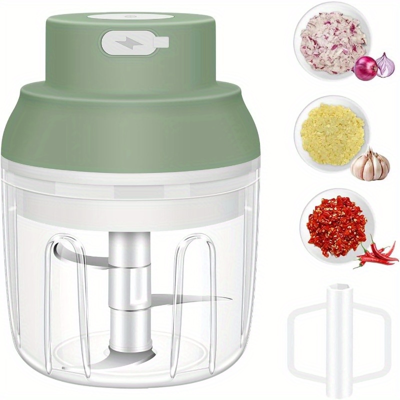 1-touch electric garlic chopper with usb-powered motor & 8.45oz large cup - 45w powerful mini food processor, safety lock, 304 blade & bpa-free pp bowl, compact portable design with ergonomic handle &   operation for garlic, onion, ginger, chili, meat, nuts, vegetables - ideal for small kitchens, camping, picnic, bbq (usb-powered, 3-hour charge) Product details 1
