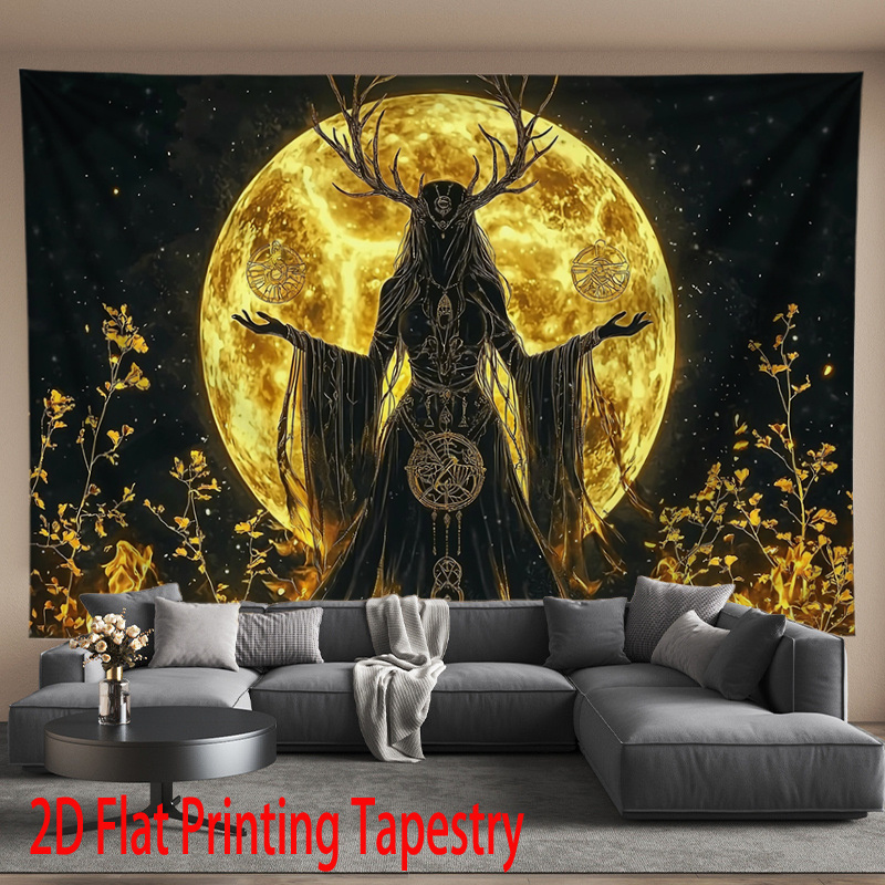 Tapiz de pared diosa de la luna con astas para casa y dormitorio_voghion.com