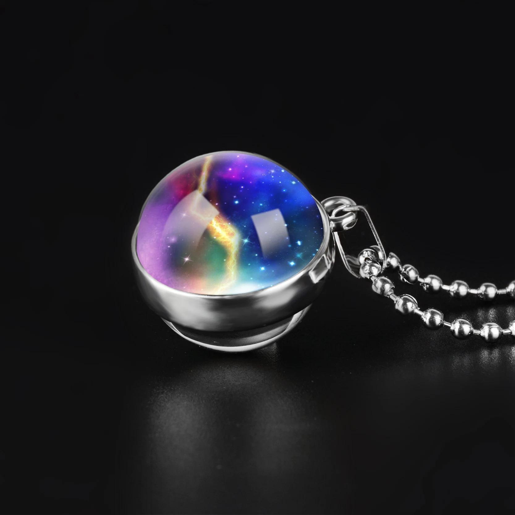 Double-Sided Galaxy Star Cabochon Glass Pendant Necklace