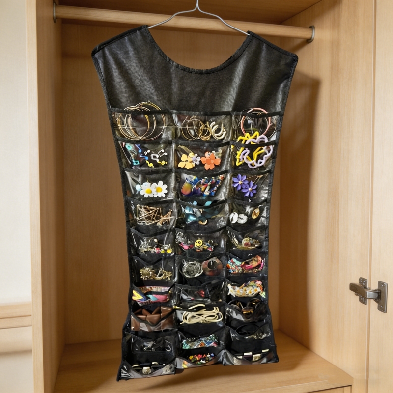 TEMU 1pc Pocket Jewelry Organizer Roll, Double-sided Large Capacity Portable Hanging Storage, Suitable For Earrings, Necklaces, Bracelets, Convenient