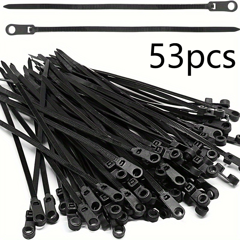 TEMU 53pcs Screw Hole Nylon Zip Ties, Made Of Material, Equipped With Mounting Heads And Multiple Built-in Screw Hole Designs, Locked And Fixed, Tied