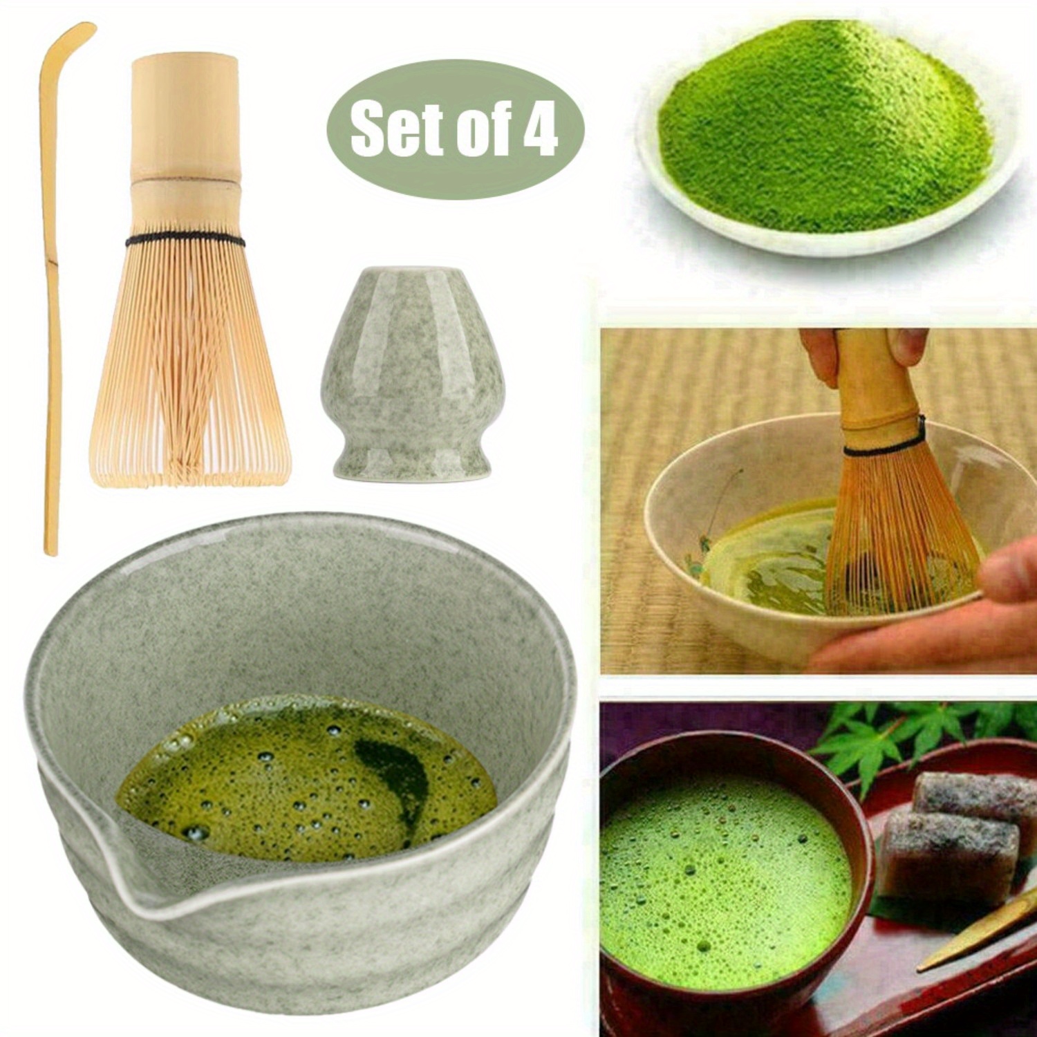 TEMU Matcha Making Tool Set Traditional With Bowl Whisk Holder Spoon Whisk