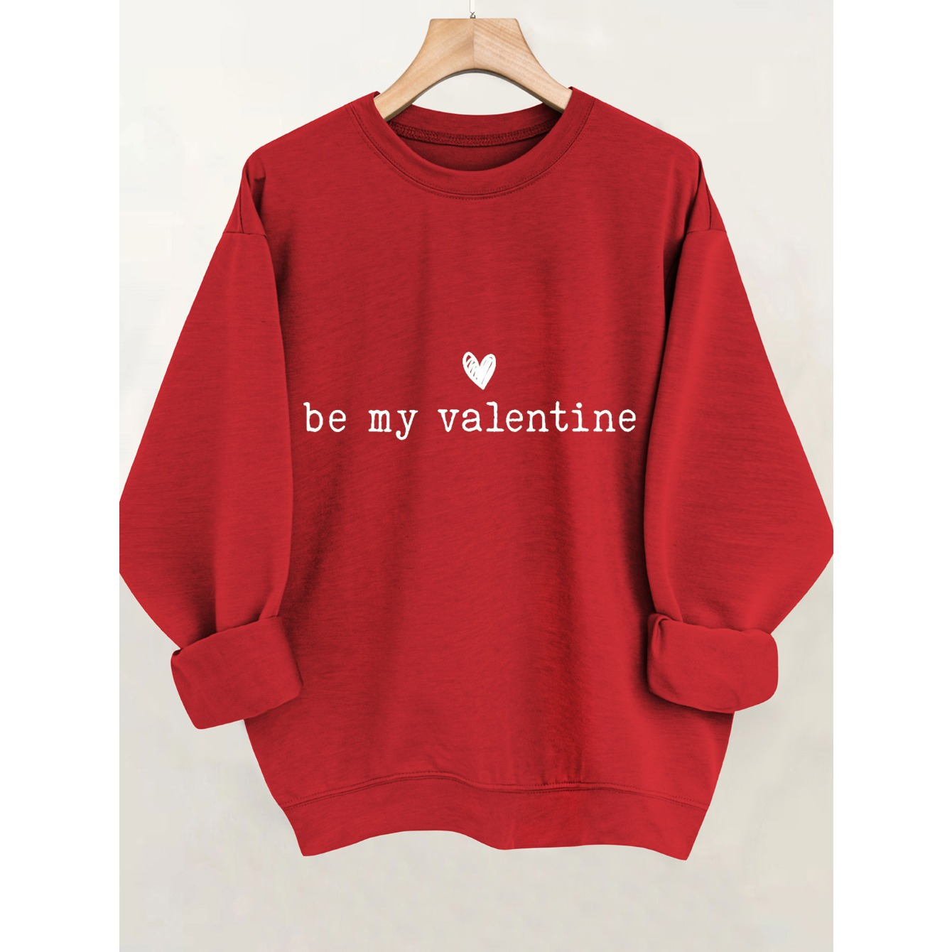 

Women's Valentine's Day Red Sweatshirt, "be " Print, Casual Crew Neck, Polyester 95% Elastane 5%, Knit Fabric, 230g/m² - Message Pullover