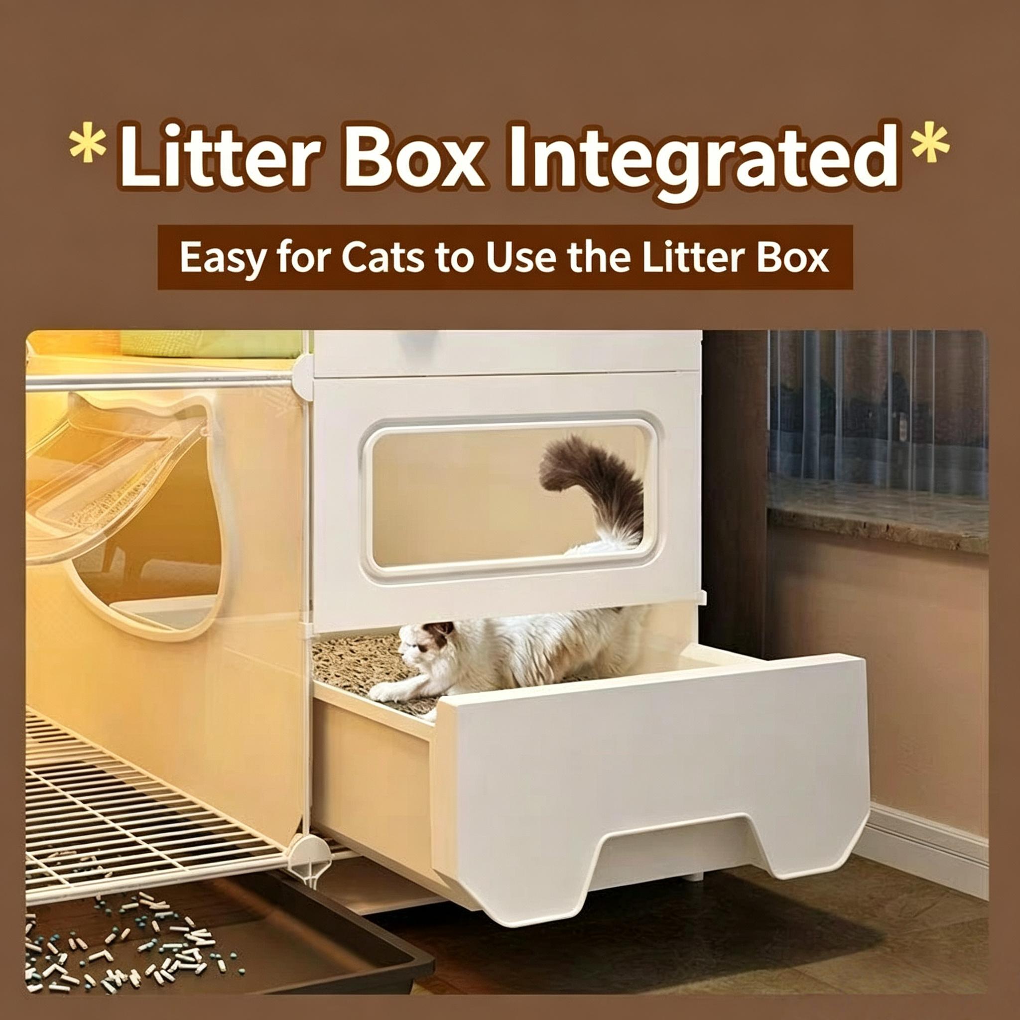 Large 2-Tier Cage with Pull-out Litter Box and Multi-Zone House