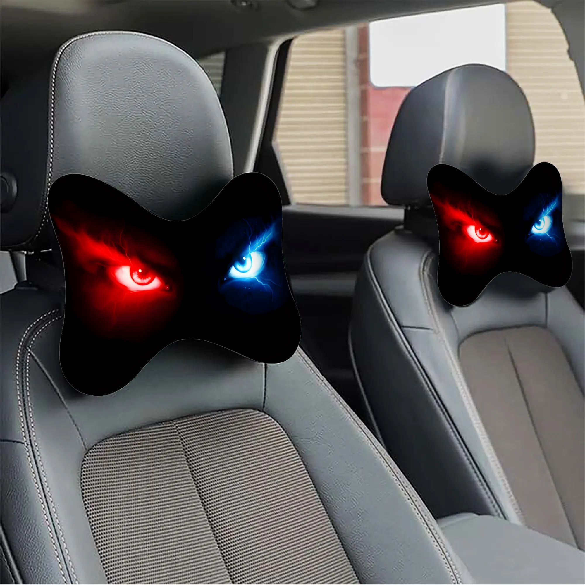TEMU 2pcs A Theme Designed With Eye Patterns Car Headrest, Neck Pillow- Travel, Breathable For Driving , Car Seat Accessories, Perfect Gift For