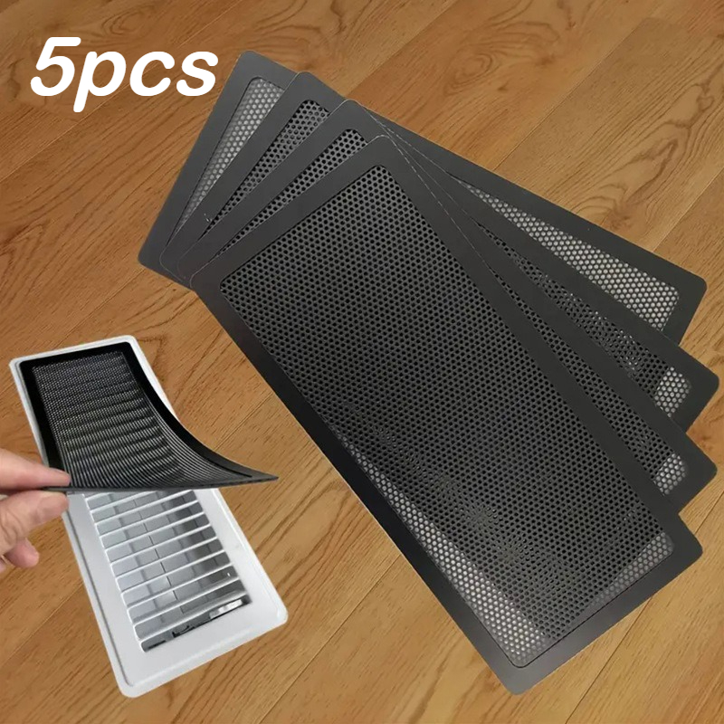 Five Piece Set of Black Magnetic Ventilation Cover Plate - Universal Floor/Wall/Ceiling Ventilation Filter Screen - Dustproof Air Conditioning Grille Protective Cover, (Compatible with Standard Ventilation Size)
