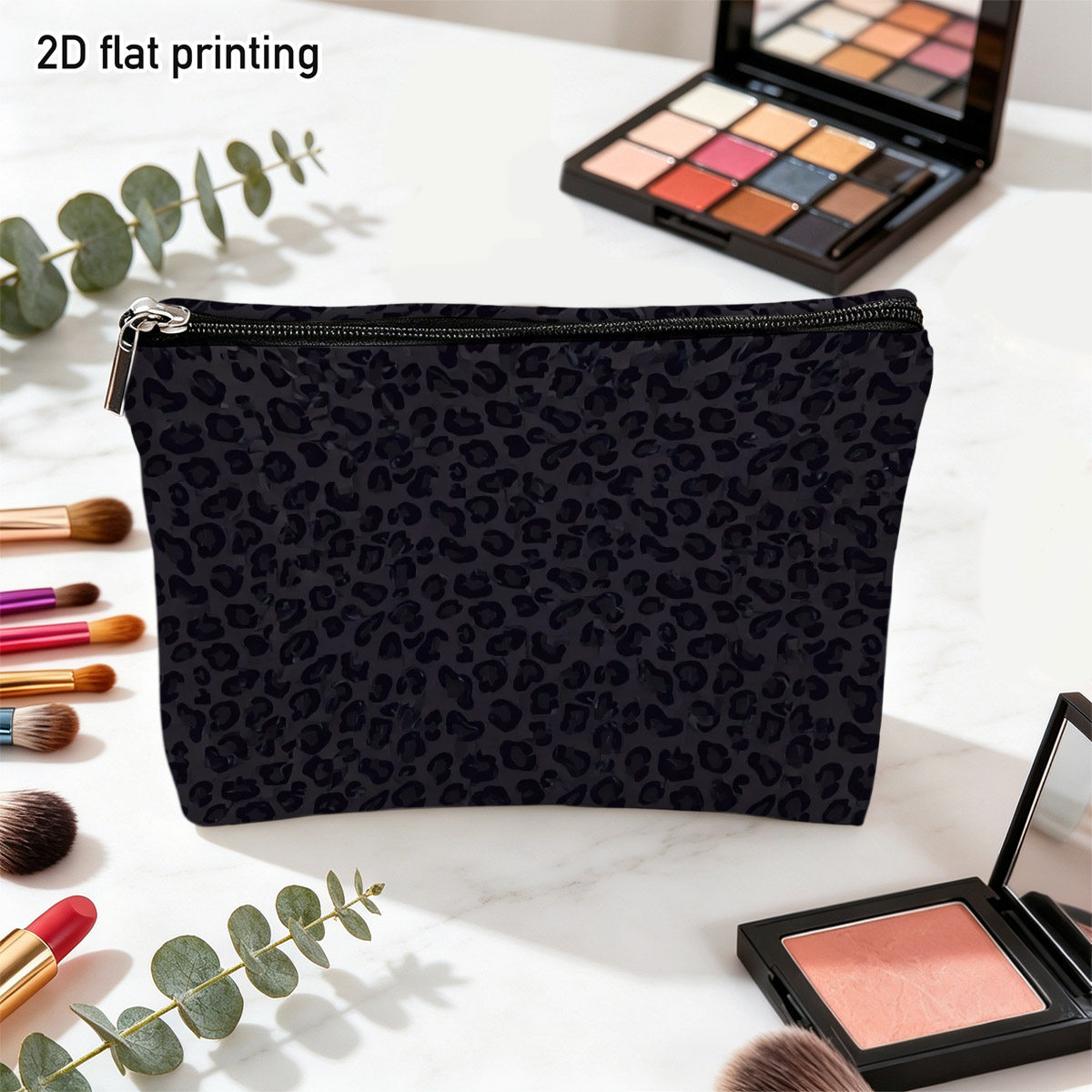TEMU 1pc Dark Leopard Print Makeup Bag Suitable For Storing Cosmetics, Travel Toiletries & - Zipper Closure Compact Empty With Stylish Animal Design
